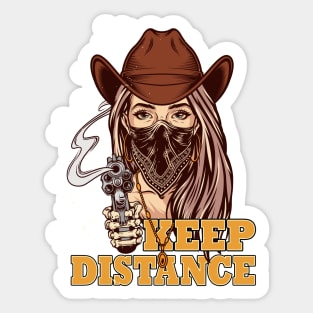 Social Distancing Keep Distance Coll Cowgirl Mask Revolver Sticker